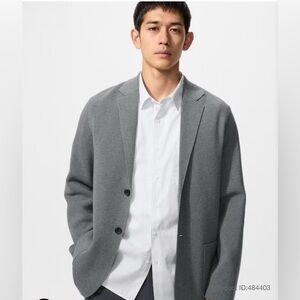 Uniqlo Men's Grey Knit Blazer - Soft Tailored Sport Coat